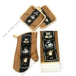 4 Piece Set Kitchen Towel Oven Mitt Pot Holders Coffee Cup Bean Cafe Latte Brown. Fixed Price $15.99.