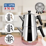 Turkish Tea Pot Set 18/10 Stainless Steel, Rapid Boil Stove Top Kettle. Fixed Price $43.74.
