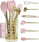 Gold And Pink Kitchen Utensil Set Holder 7-PIECE Cooking Tools Whisk Ladle. Fixed Price $59.89.