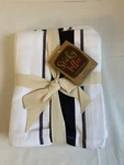 Sticky Toffee Cotton Kitchen Towels 19" X 27", White With Black Stripe, Set 4. Fixed Price $14.97.