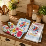 The Pioneer Woman Flowering Frontier Kitchen Towel, Oven Mitt, & Pot Holder Set. Fixed Price $10.50.