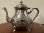 Antique Silver Plated Teapot Footed Coffee Ornate Floral Repousse. Fixed Price $59.99.