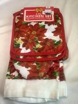 Christmas Kitchen Towel Poinsettias 5 Pc Oven Mitt Pot Holders. Fixed Price $14.99.