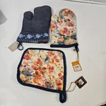 Sur La Table Floral Linen Oven Mitt & Potholder Set + Blue Embroidered Nwt. Fixed Price $20.97.