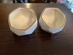 Kate Aspen Geometric Ceramic Planter Decorative Bowl Medium White With Gold Trim. Fixed Price $14.99.