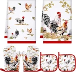 Bencailor 6 Pcs Rooster Kitchen Towels Pot Holders And Oven Mitts Set Red. Fixed Price $17.19.