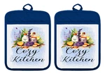Cozy Kitchen Spices Farmhouse Country Pot Holders Oven Mitt Linen Towel DZ424DPH. Fixed Price $16.99.