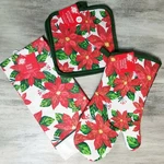 Christmas Towel Pot Holders Oven Mitt 4 Piece Poinsettias Kitchen Baking New. Fixed Price $8.99.