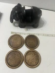 Heavy Black Elephant Set Holder 4 Wooden Stamped Thailand. Fixed Price $25.00.