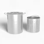 Stock Pot 30 Qt. Heavy-duty Aluminum Strainer Basket Built-in Handles Lid. Fixed Price $50.31.