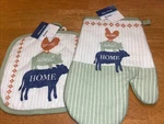Nwt One Pot Holder & Oven Mitt Set Home Sweet Rooster Pig Cow. Fixed Price $9.86.