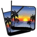 Gearsly Pot Holder Of 2,PALM Tree Sunset Kitchen Heat. Fixed Price $18.07.