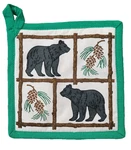 Pine Cones Black Bears Pot Holder 8"X8" 100% Cotton Paine's Tree Needles Hot Pad. Fixed Price $12.95.