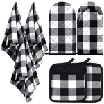 7 Buffalo Check Dish Towels Pot Holders Set, Black With White. Fixed Price $29.43.