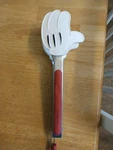 Disney Kitchen Grill Tongs, Mickey Mouse Gloved Hands, White Silicone, Red Grip. Fixed Price $15.00.