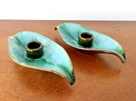Blue Mountain Pottery Candle Holders Green Leaf Shape Vintage Canadian Set Of 2. Fixed Price $18.99.