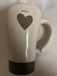 Demdaco Stoneware Coffee Mug With Lid Heart Mom Design Beige And Brown 5.5 Iches. Fixed Price $10.00.