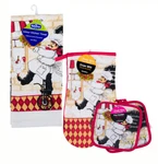 Fat Italian Chef Themed Oven Mitt, Towel & Potholders 4PC Set Home Kitchen Decor. Fixed Price $16.10.