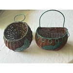 Wall Hanging Display Basket Bundle Lot Wicker Green Metal Detail Leaf Vintage. Fixed Price $18.00.