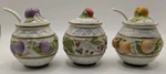 Cordon Bleu Jam Pots Set 3 Fruit 2 Spoons 1988 Franklin Mint. Fixed Price $29.99.