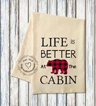 Life Better At The Cabin Red Check Bear Flour Sack Fabric Dish Towel #1109. Fixed Price $19.95.