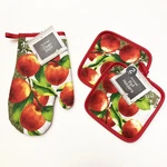 3 Piece Set Kitchen Oven Mitten Glove Pot Holders Red Apples. Fixed Price $12.79.
