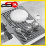 Non Slip Silicone Dish Drying Mat For Kitchen 16" X 12" Grey Pad Built-in Drain. Fixed Price $14.99.