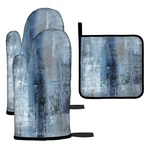 Oven Mitts And Pot Holders Set Of 3, Blue Grey White Abstract Art Kitchen.... Fixed Price $22.72.
