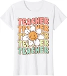 Groovy Teacher Cute Daisy Flower Back To School Ladies' Crewneck T-shirt. Fixed Price $24.99.