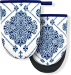Vinta Navy Blue Floral Boho White Mini Silicone Oven Mitts, Heat Slip. Fixed Price $18.19.