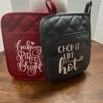 Pot Holders Cooking Spirits Bright & Chop Like Hot Pocket Oven Mitts R/b. Fixed Price $16.00.