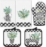 5 Pcs Buffalo Plaid Oven Mitts Pot Holders Dish Towels Set Including 2 Farmh. Fixed Price $20.85.