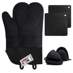 Silicone Oven Mitts And Pot Holders Sets, Mtzrfll Extra Long Heat Black. Fixed Price $29.15.