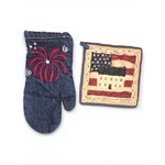 Park Designs Denim Patriotic Oven Mitt And Flag Pot Holder Set Primitive. Fixed Price $12.00.