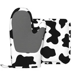 Silicone Oven Mitts And Pot Holders Sets, Home Cow Print Heat Resistant Bbq G.... Fixed Price $34.44.