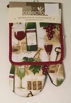 Oven Mitt Potholder 2 Pc Set Wine Bottles Glasses Grapes Neoprene Kitchen Linens. Fixed Price $19.99.
