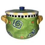 Kat Taylor Design Ceramic Painted Covered Casserole Lidded Pan Pot. Fixed Price $46.55.