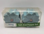 True Living Salt & Pepper Shaker Set Blue Pink Flowers New Package. Fixed Price $9.60.