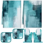 6 Pcs Teal Kitchen Accessories Towels Pot Holders And Oven Mitts.... Fixed Price $20.92.