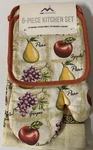 5 Piece Kitchen Set Potholders Oven Mitt New Apples Pears Grapes. Fixed Price $11.00.