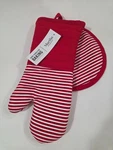 Martha Stewart Collection Holiday Pot Holder & Oven Mitt Red/white. Fixed Price $48.95.