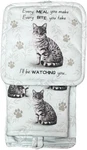 Tabby Cat Silver 3-PIECE Kitchen Set Oven Mitt, Pot Holder & Towel. Fixed Price $23.99.