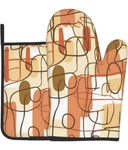 Mid Century Fifties Modern Curvilinear Grid Oven Mitt And Pot Holder Set. Fixed Price $12.99.