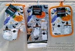 New 3 Pc Halloween Kitchen Towel Pot Holder Oven Mitt Dogs & Cats In Costumes. Fixed Price $14.99.