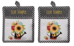 Set Of 2 Live Simply Sunflowers Watering Can Pocket Mitt Farmhouse Potholders. Fixed Price $11.16.