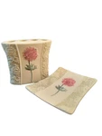 Porcelain 3D Pink Floral Soap Dish & Toothbrush Holder Set By Skl Bathroom Decor. Fixed Price $23.99.
