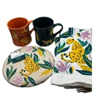 Nwt True Living 4-PIECE Leopard Print Kitchen Set Mugs, Towel, Trivet. Fixed Price $17.99.
