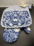 Southern Living Dillard Oven Mitt & Potholder Set Blue White Cotton. Fixed Price $19.99.