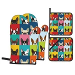 Boston Terrier Dog Oven Mitts And Holders Set Of 4, Mittens Poth.... Fixed Price $21.34.