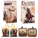 Cowboy Kitchen Dish Towels Oven Mitts Pot Holders Set Of 6,WESTERN Co.... Fixed Price $15.84.